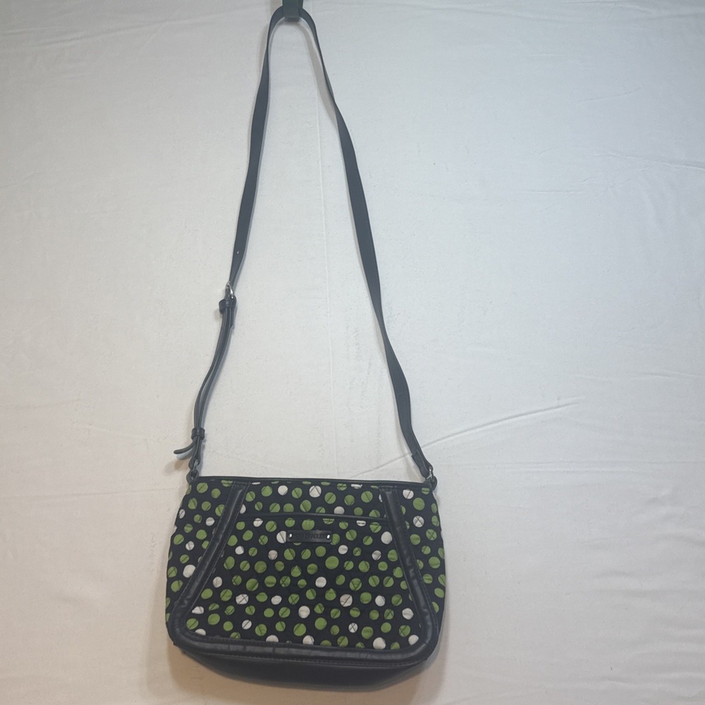 NEOT Vera Bradley Trimmed Trapeze Lucky Dots Adjustable Crossbody Green Navy